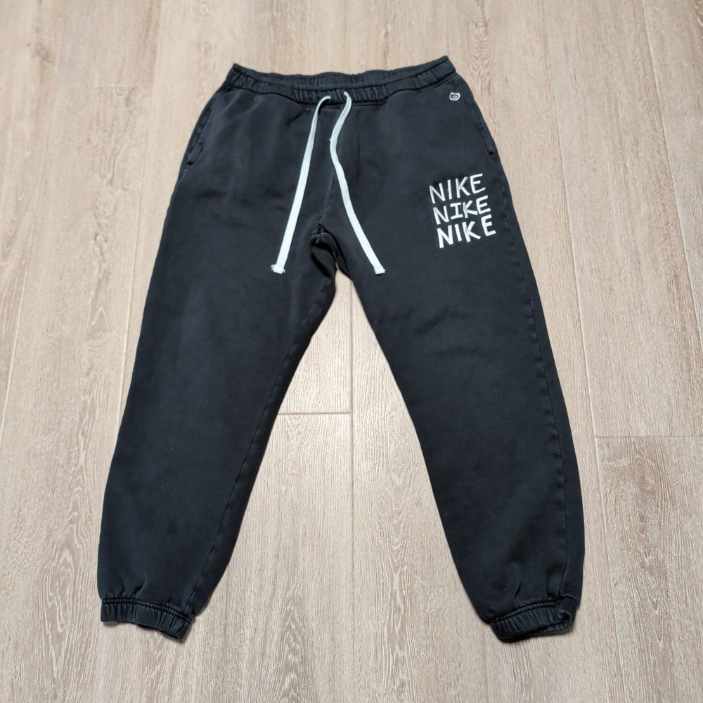 Nike Mens Fleece Jogger Sweatpants Black Triple Logo Smiley Face Large
